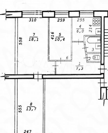3-к. квартира, 57,3 м², 1/5 эт.