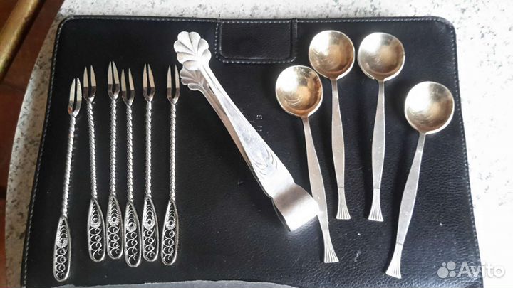 Щипцы(мельх),вилки (скань),ложки (мко) СССР