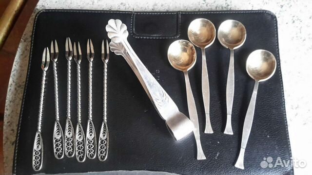 Щипцы(мельх),вилки (скань),ложки (мко) СССР