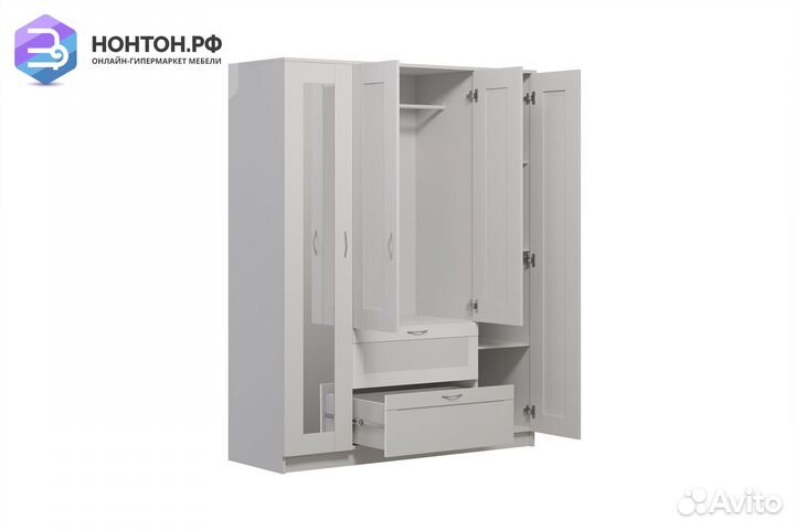 Шкаф четырехстворчатый Сириус белый с двумя ящикам