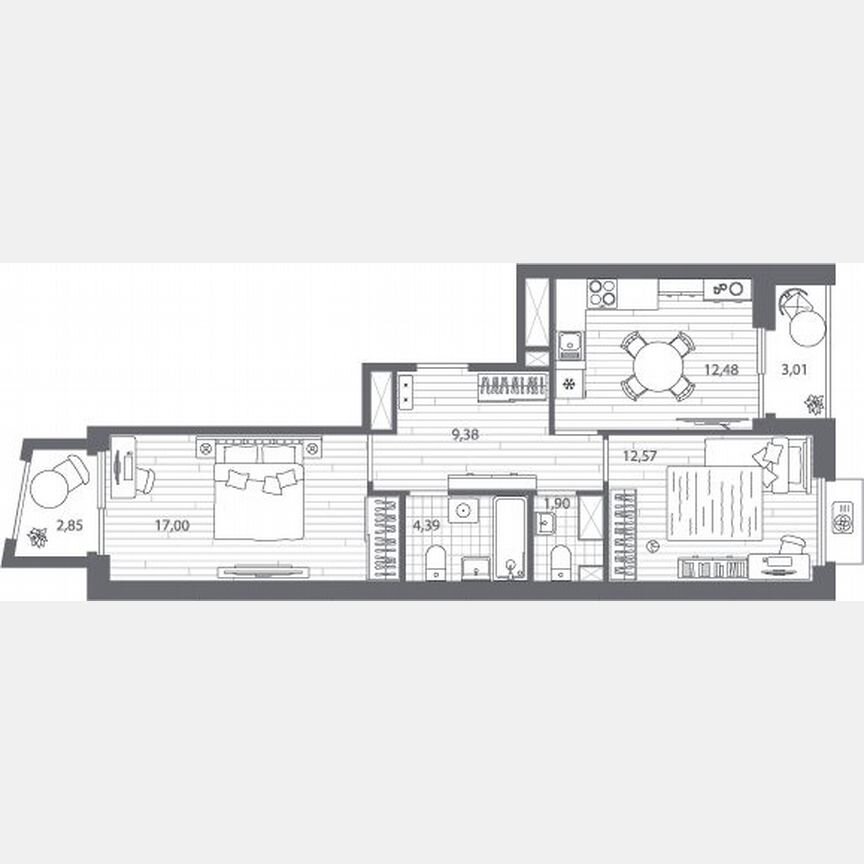 2-к. квартира, 60,1 м², 13/13 эт.