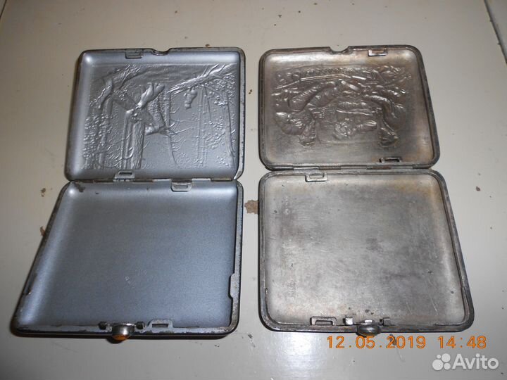 Портсигар мишки в лесу и охотники на привале СССР