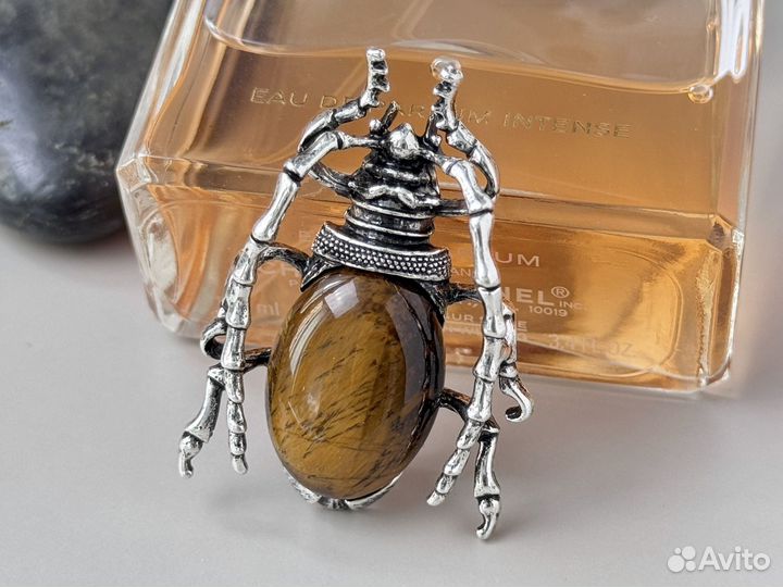 Брошь кулон подвеска натуральный тигровый глаз