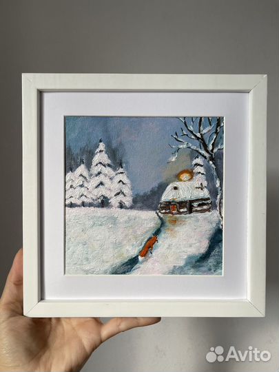 Картина зимний пейзаж с лисой холст