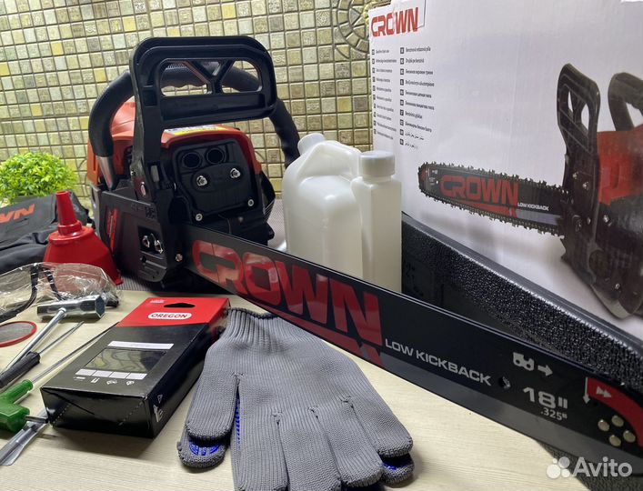 Бензиновая цепная пила crown 1800Вт 45см Новая