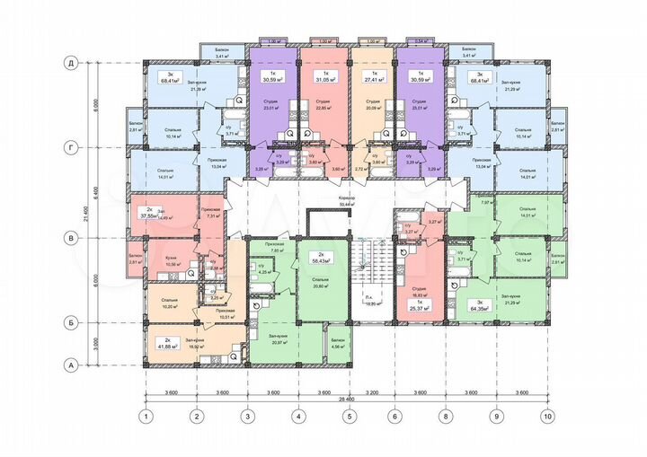 2-к. апартаменты, 41,8 м², 7/10 эт.
