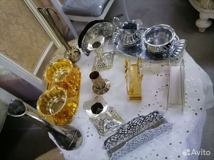 Набор сливочник с сахарницей на подносе, винтаж