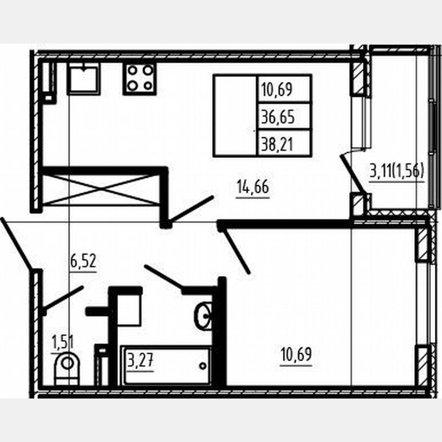 1-к. квартира, 36,7 м², 3/4 эт.