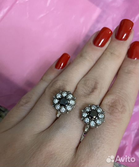 Серебряный набор серьги и кольцо 925