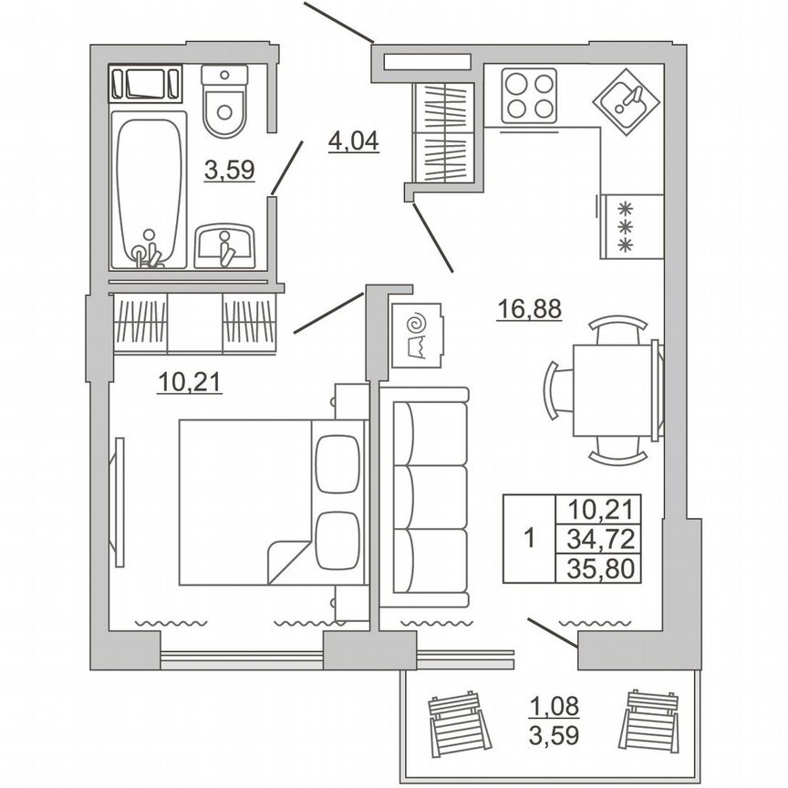 1-к. квартира, 35,8 м², 6/11 эт.