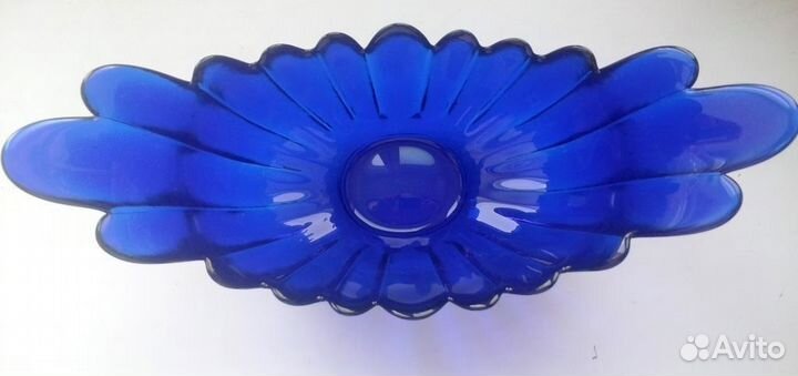 Ваза конфетница синее стекло Гусь Хрустальный