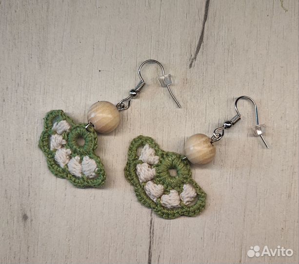 Серьги из ниток вязанные крючком