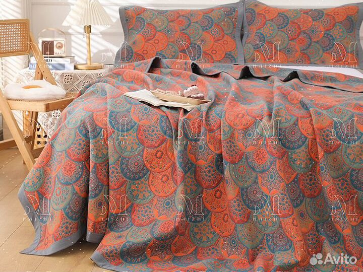 Плед 200х230 покрывало из 100% хлопка с наволочкам