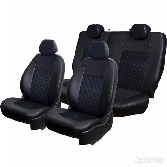 Чехлы Renault Duster 2 чёрный ромб комбинированные