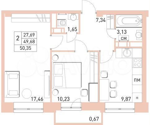 2-к. квартира, 50,4 м², 17/17 эт.