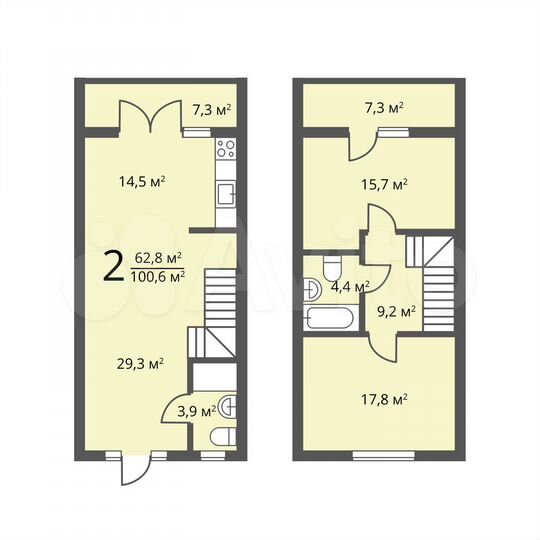2-к. квартира, 100,6 м², 2/2 эт.
