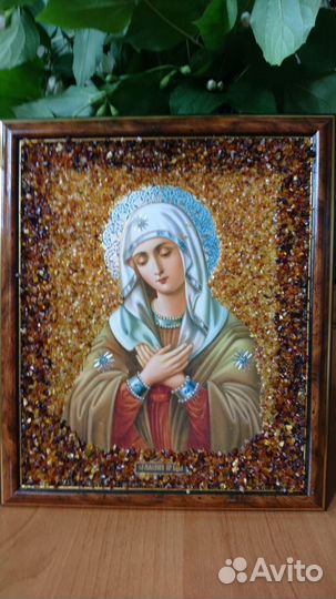 Икона с янтарной крошкой Богоматерь Умиление