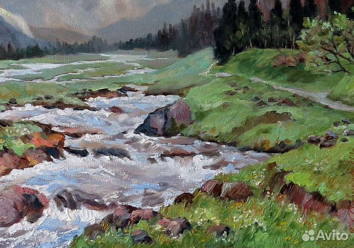 Картина горный пейзаж. Холст, масло