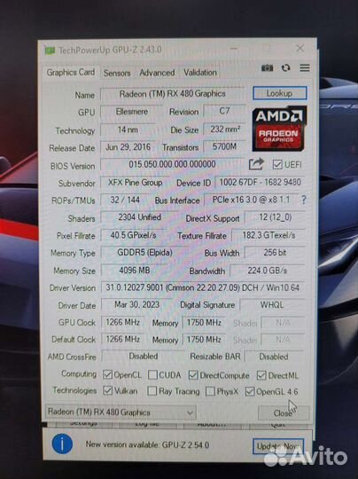 Видеокарта AMD XFX RX 480 4gb