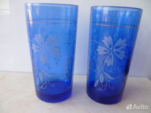 Стакан синее стекло кобальт позолота цена за 2 шт