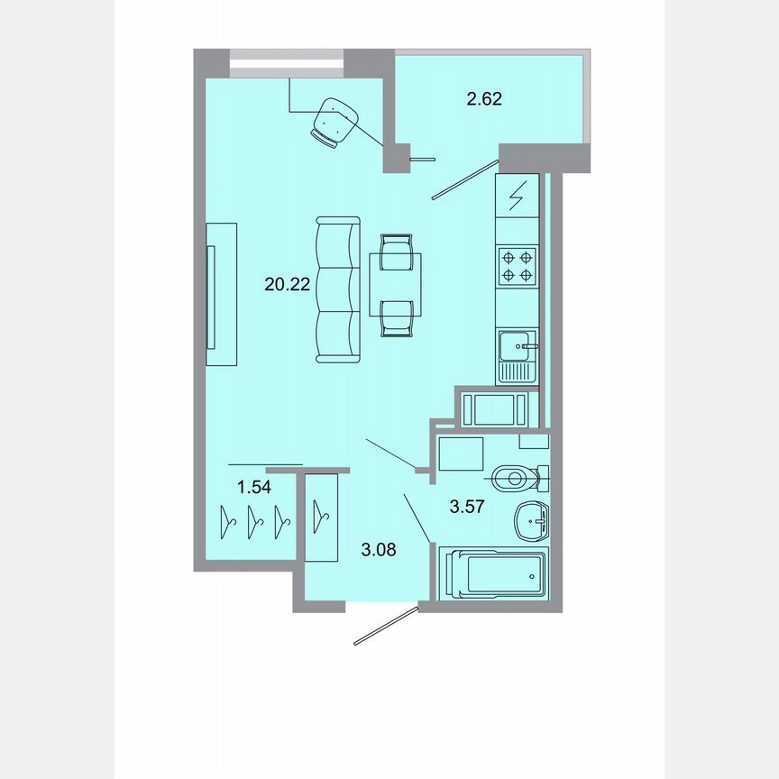 Квартира-студия, 28,9 м², 13/15 эт.