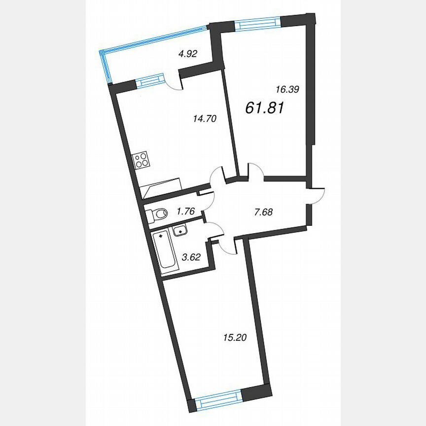 2-к. квартира, 64,3 м², 20/22 эт.