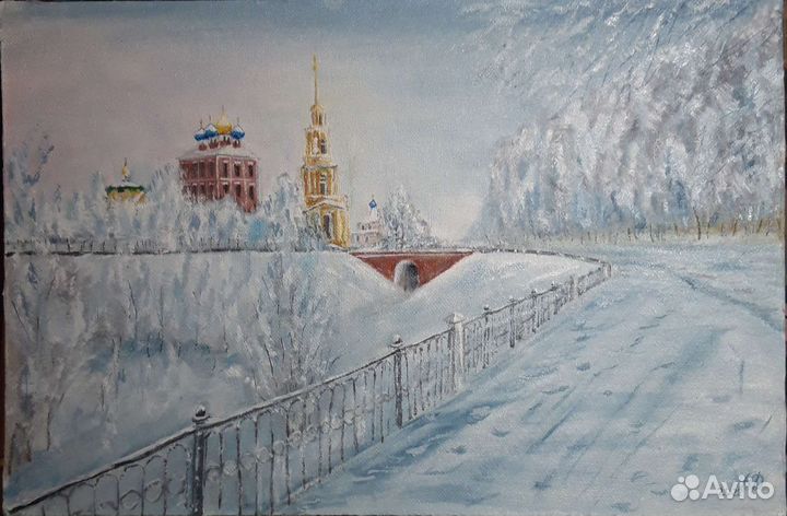 Картина маслом Рязанский Кремль Зима