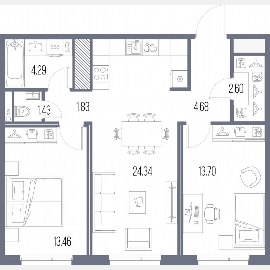 2-к. квартира, 66,3 м², 8/10 эт.