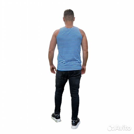 4453 Майка-тельняшка, кулирка, хлопок, голубая (Ти