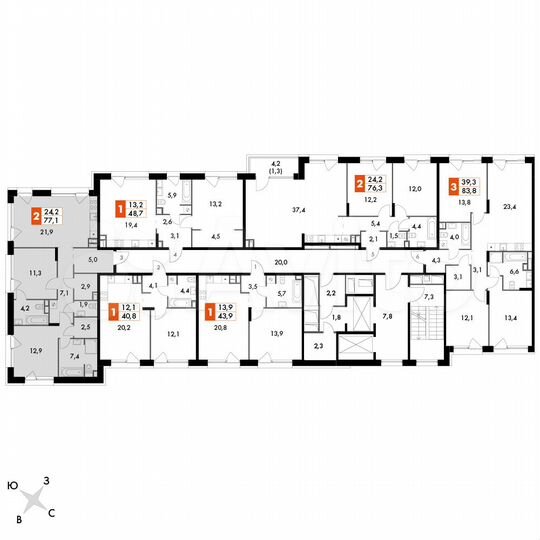 2-к. квартира, 77,1 м², 2/10 эт.