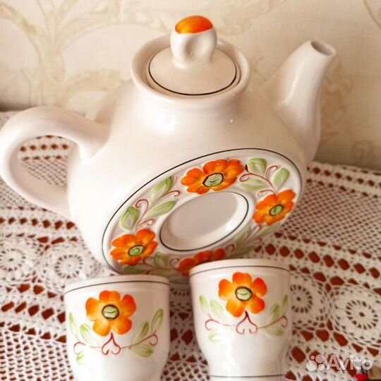 Чайник-квасник коллекционный с чашками СССР