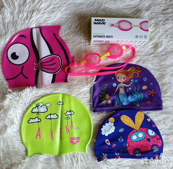 Очки и шапочки детские для плавания Madwave