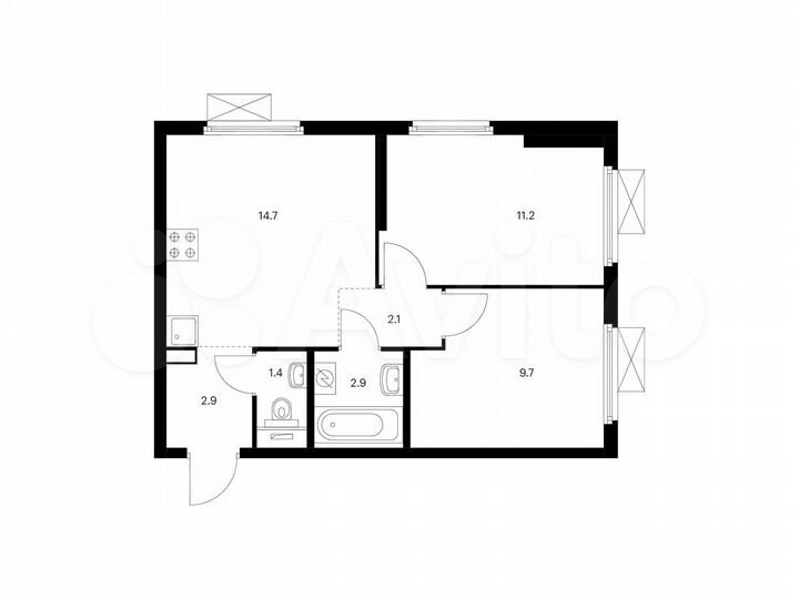 2-к. квартира, 44,9 м², 9/25 эт.