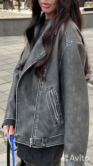 Кожаная куртка с эффектом потертости