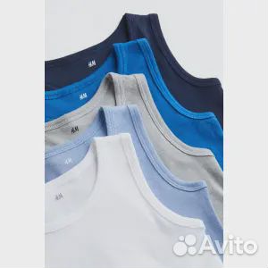 5 пар хлопковых футболок H&M, серый/синий/белый