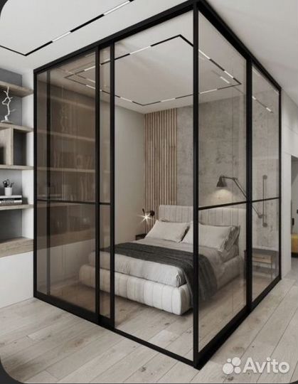 Перегородки лофт с прозрачным стеклом