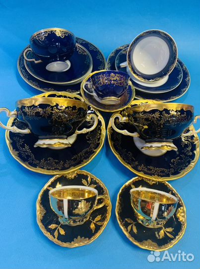 Чашка блюдце и тарелка кобальт (кофе и чай) гдр