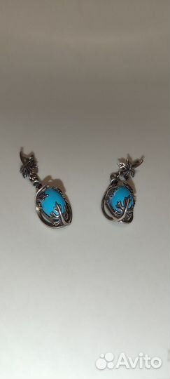 Серьги серебро с натуральной бирюзой