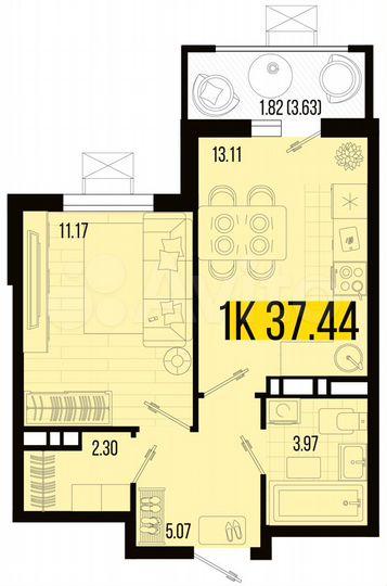 1-к. квартира, 37,4 м², 6/8 эт.