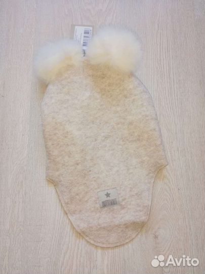 Huttelihut зимний шлем 4-6 лет с натур.пумпонами