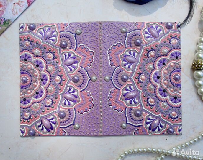 Обложка на паспорт кожа, ручная роспись, мандала