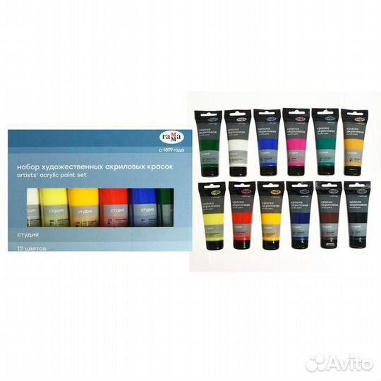 Краска акриловая в тубе, набор 12 цветов х 75 мл