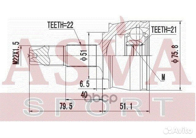 ШРУС наружный 21x51x22 corsa D 2007 opel OP-CD