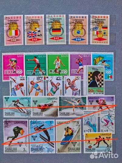 Марки почтовые иностранные, гашенные спорт