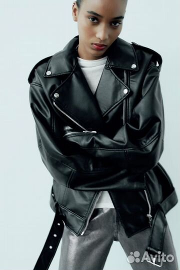 Oversized faux leather biker jacket