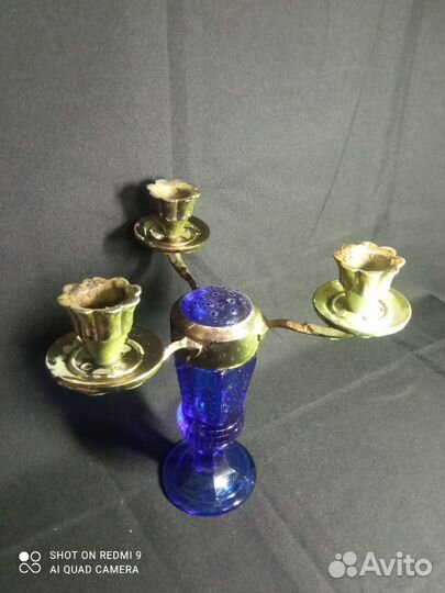 Винтаж. Подсвечник цветное стекло/металл СССР