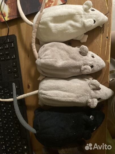 Плюшевые крысы Икея белая, 2 серые, черная