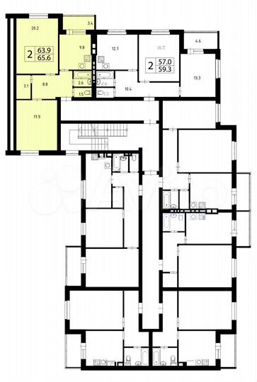 2-к. квартира, 63,9 м², 4/4 эт.