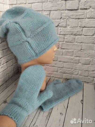 Шапка бини + варежки пух норки