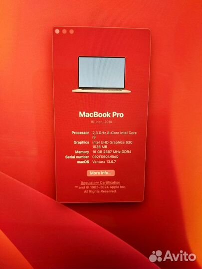 Macbook Pro 16 2019 i9 16gb 1tb